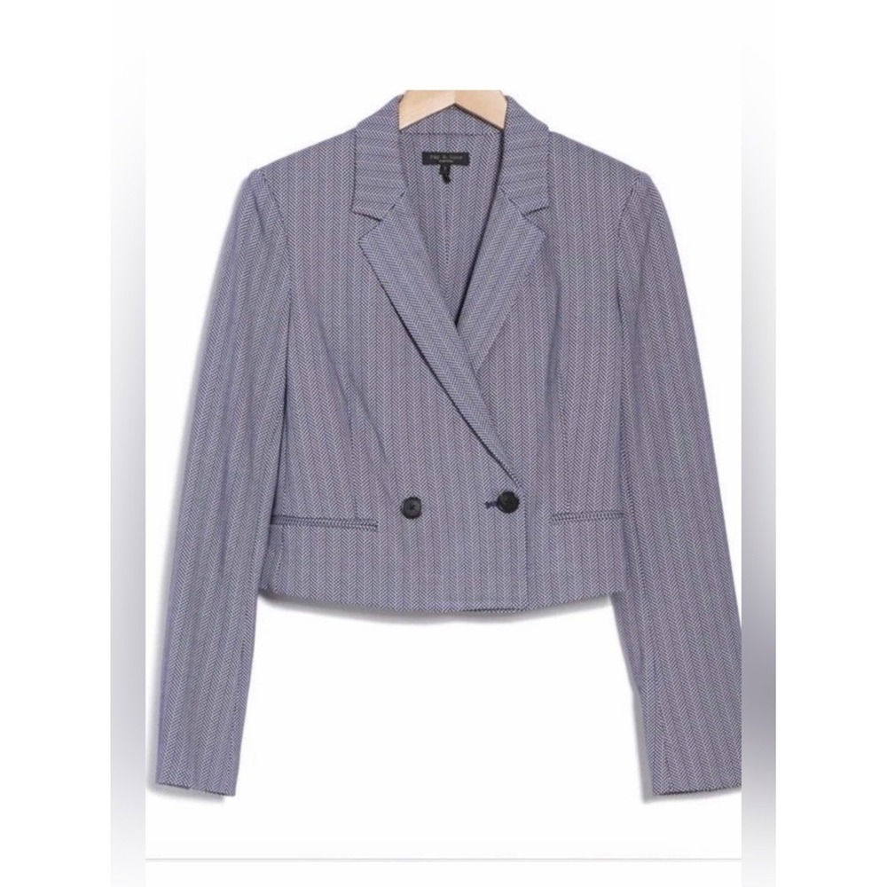 rag & bone Elvy Cropped Double-Breasted Blazer in Light Blue Herringbone
